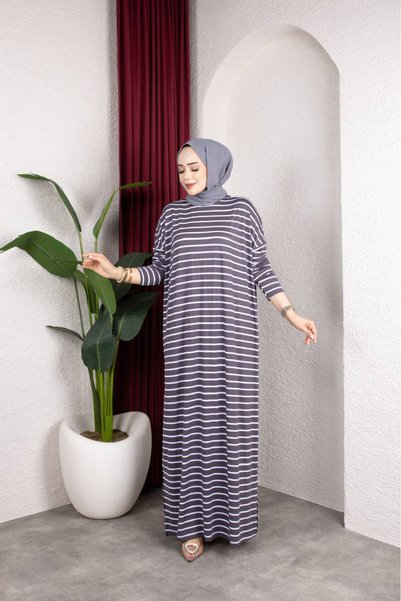 MODAMÜNASİP Wonderful Combed Cotton Striped Wear Out Function Dress the Dress of Our Hatless