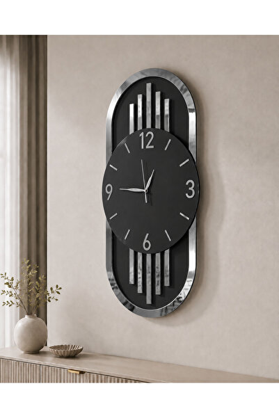 AA Shop 70cm Modern Oval Aynalı Pleksi Duvar Saati Sessiz Mekanizmalı Gold-Gr...