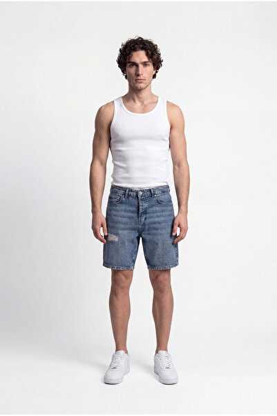 Machinist Men's Boyfriend Distressed Jean Shorts Blue