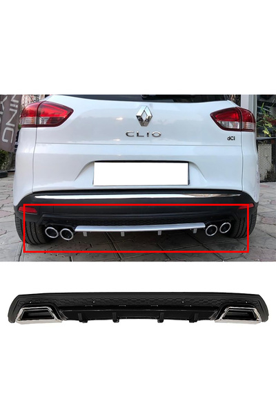 HasAkman Renault Clio Mk4UyumluSportTourer Siyah Difüzör Çiftli Kare Egzoz Gö...