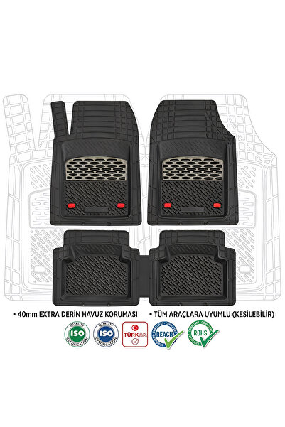 TEAMCAR Fiat Linea 2007 Model 3D Derin Havuzlu Universal Paspas Siyah Krom Gri
