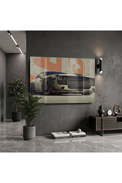 KOLAJTASARIM Mașină de curse Retro Gri Portocaliu Decor de perete pentru dorm...