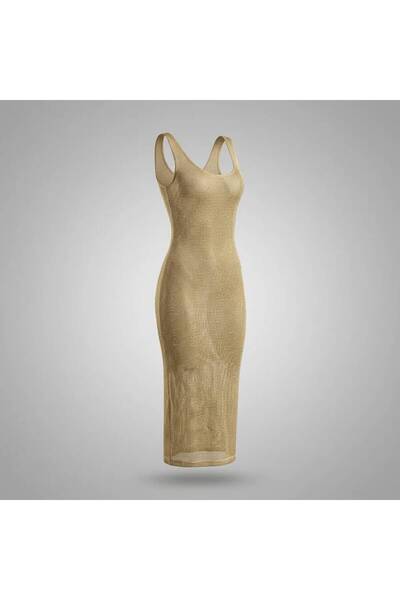 Soleas Woman Beachwear Altın File Plaj Elbisesi
