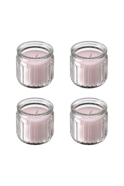 IKEA HÖKGÖK 4-Piece Scented Glass Candle Set – Pink Floral, Pale Pink, 12-Hou...