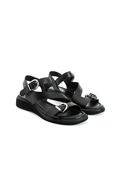 DUXAL SHOES Dylan Black Genuine Leather Women's Sandals with Buckle and Cross...
