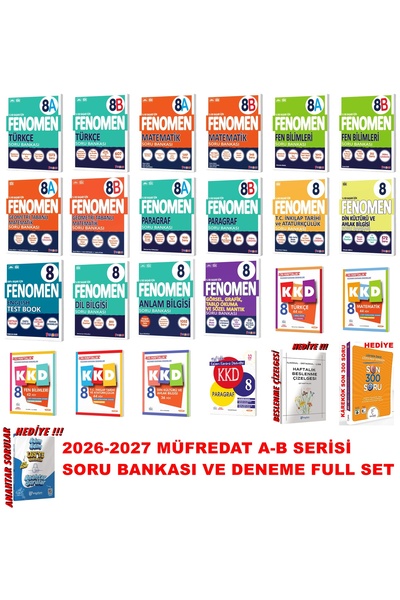 2026-2027 MÜFREDAT LGS 8.SINIF A-B SORU BANKASI VE KKD DENEME FULL SET FENOMEN