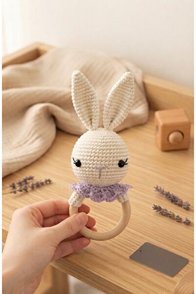 Taze Kal El Örgüsü Amigurumi Tavşan Organik Diş Kaşıyıcı ve Mor Yaka Detaylı ...