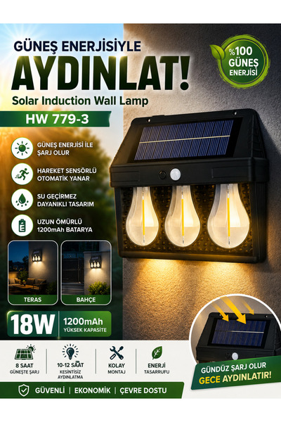 Güneş Panelli 3 Ampullü Solar Lamba