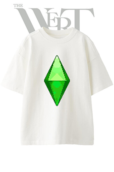 THEWERT Sims Plumbob Design Printed Unisex White Oversize T-Shirt
