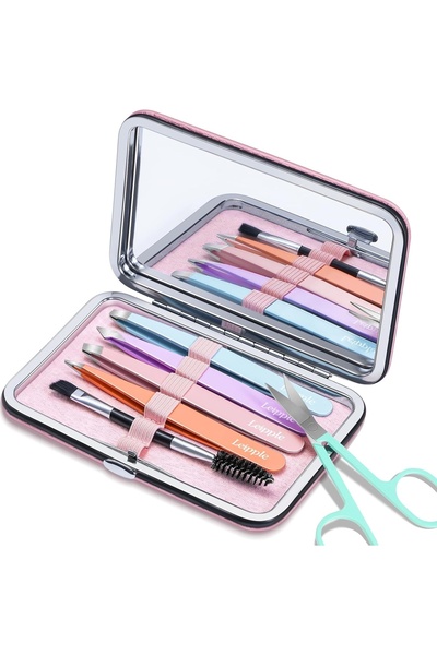 YYB 6-Piece Professional Eyebrow Tweezers Set with Travel Case - Stainless St...