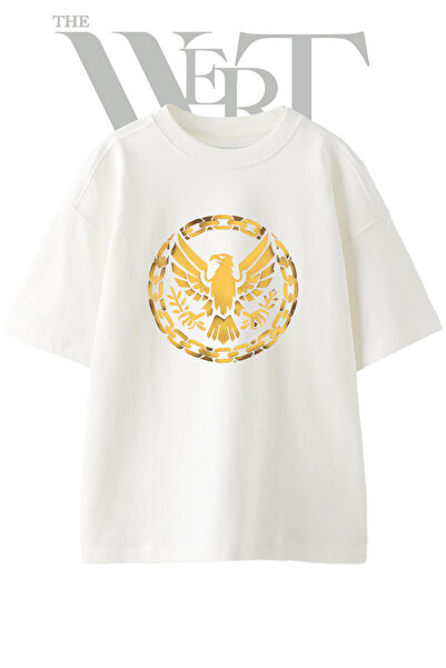 THEWERT Kartal Arma Design Printed Unisex White Oversize T-Shirt