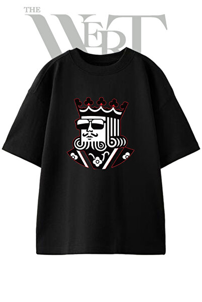 THEWERT Playing Card King Design Printed Unisex Black Oversize T-Shirt