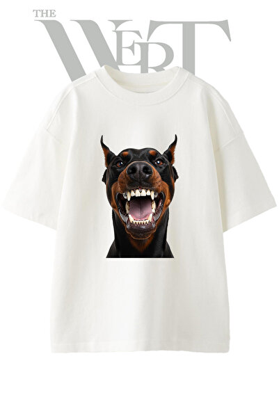 THEWERT Μπλουζάκι Doberman Grillz με στάμπα, Unisex, λευκό, oversized