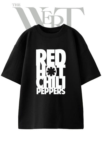 THEWERT Red Hot Chili Peppers Design Printed Unisex Black Oversize T-Shirt
