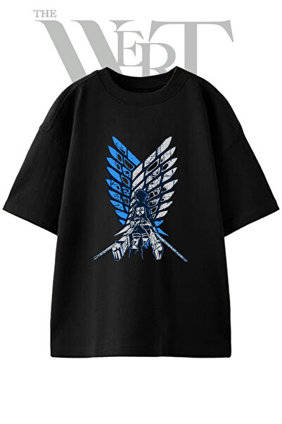 THEWERT Attack on Titan Design Printed Unisex Black Oversize T-Shirt