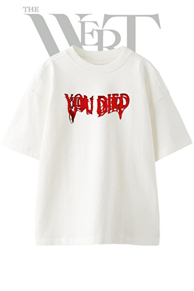 THEWERT تي شيرت أبيض كبير الحجم مطبوع بتصميم You Died للجنسين