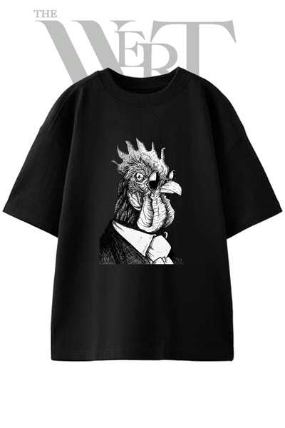 THEWERT Džentlmen Rooster dizajn, štampana unisex crna majica oversize