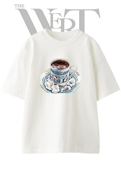 THEWERT Turkish Coffee Turkish Delight Design Printed Unisex White Oversize T...