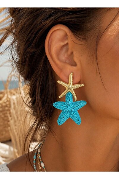 ACAR TAKI Blue Straw Star Earrings Acr9833
