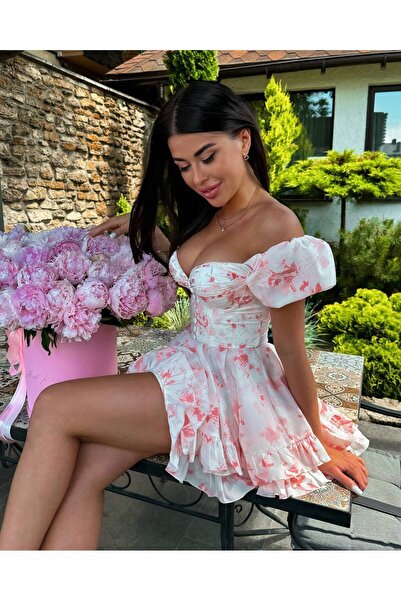 Boutique de Carbon BALON KOL BASKILI MİNİ YAZ ELBİSESİ