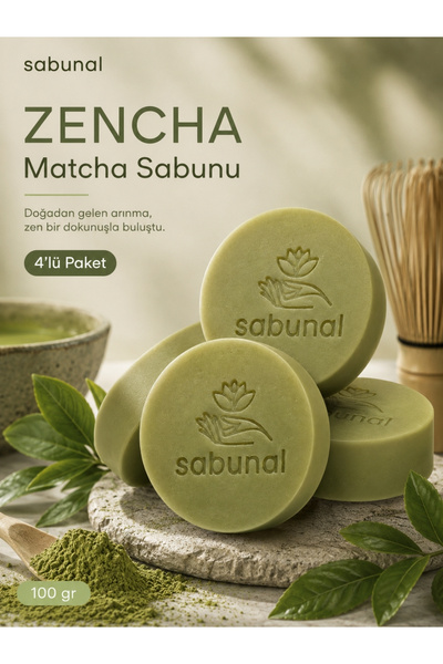 sabunal Zencha Matcha Soap 4 Pcs - Natural Care Soap with Green Tea for Purif...
