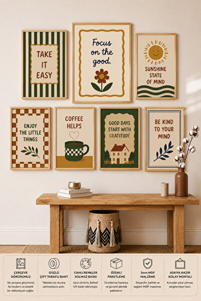 UNT 7'li Çerçeve Görünümlü Motivasyon Temalı | Retro Minimalist | Boho Salon,...