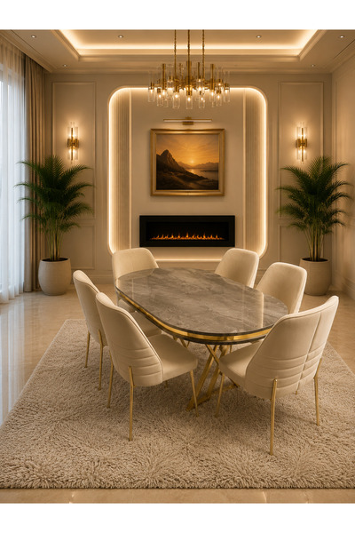 Concept Ayz Home Vİora Gold Serisi 6 Kişilik Krem Kumaş 90*168 İrony Lake Pan...