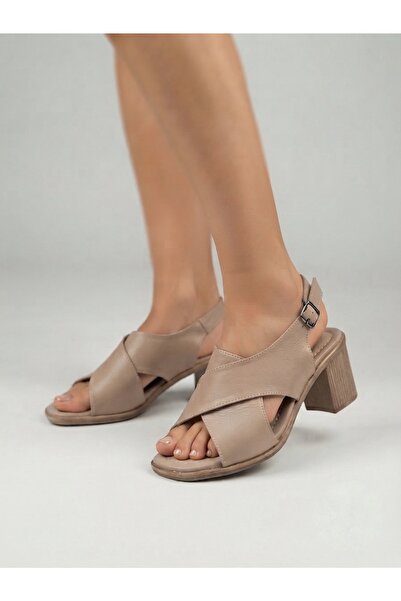 Rüya Shoes صندل نسائي مريح بكعب عالٍ من الجلد الطبيعي - 6 سم