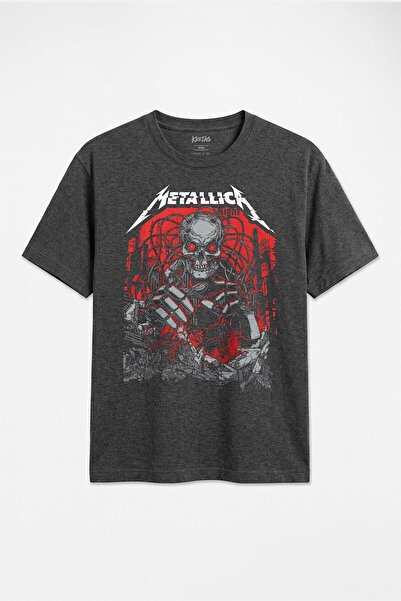 Kretas Tricou Unisex Metallica Craniu Metal Rock Antracit Melanj