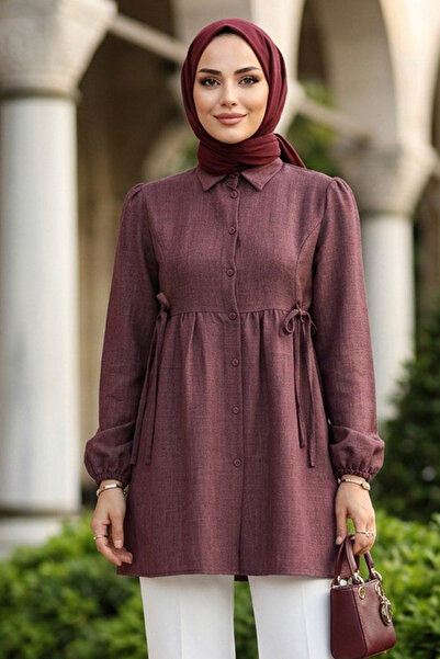 N.S NEVA STYLE Tunika hijab sa skupljenim strukom i dugmićima u boji prašnjav...
