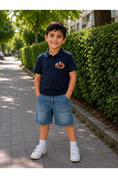 Hafez Kids تي شيرت للأولاد بياقة بولو مطبوع عليه شخصيات، شورت جينز بـ 4 جيوب،...