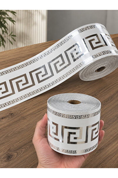 UKAB DEKOR 10x500 Cm Beyaz-Gümüş Tek Parça Kendinden Yapışkanlı Dekoratif Duv...