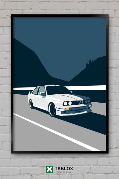 TABLOX Διακοσμητικός πίνακας MDF με ξύλινο πλαίσιο Bmw E30 White Sports Car A...