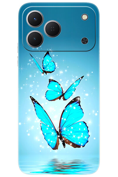 TECNO Spark 50 4G (KN4n) Uyumlu Kılıf Desen Baskılı Silikon Mavi Kelebek STK:...