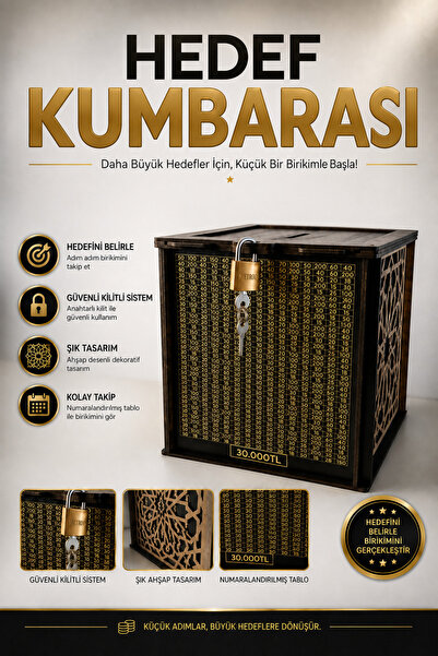 Demo Tasarım Hedef Kumbara - Parabox Ahşap Tip Box 30,000 TL'lik BÜYÜK BOY (S...