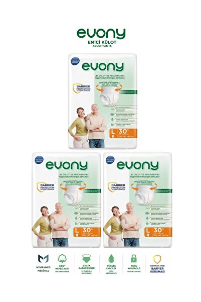 Evony Emici Külot Yetişkin Hasta Bezi L 30 Lu 3 Paket