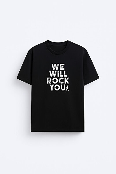 cesita Quenn Printed Oversize Cotton Black T-Shirt