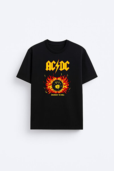 cesita Μπλουζάκι AC DC με στάμπα, μεγάλου μεγέθους, από βαμβάκι, σε μαύρο χρώμα