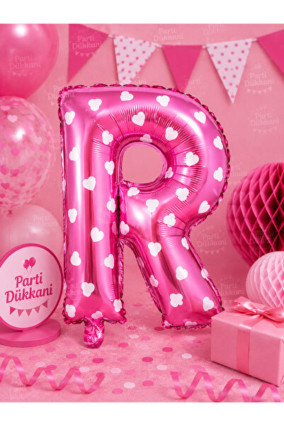 Parti Dükkanı 16 Inch 36 cm Polka Dot Pink Letter R Foil Balloon Birthday Nam...