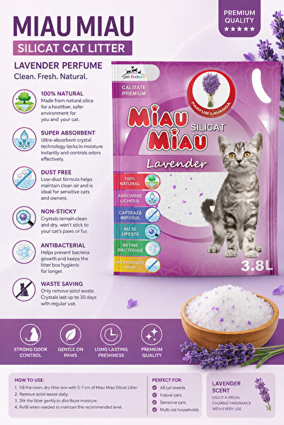 MIAU MIAU Lavender Silicate Hygienic Cat Litter, 3.8L