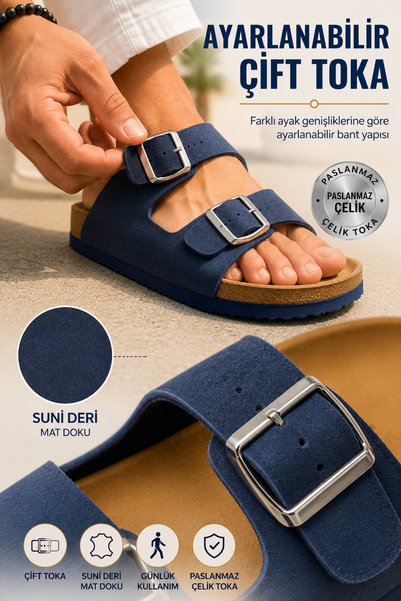 Miss Kiss Men's Summer Double Buckle Adjustable Anatomical Sole Artificial Leather Daily Slippers 40-45
