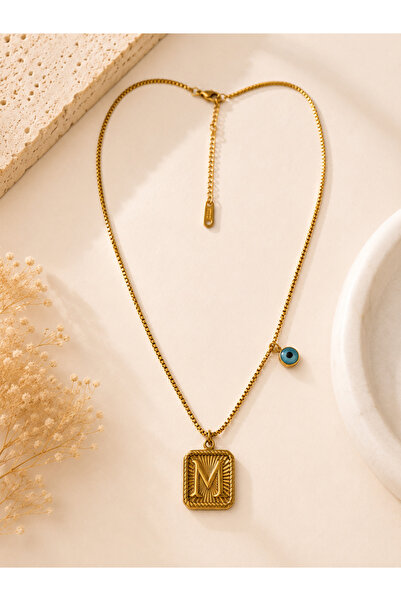 Archhazel Jewelery Letter m Evil Eye Beaded Gold Color Vintage Plate Women's ...