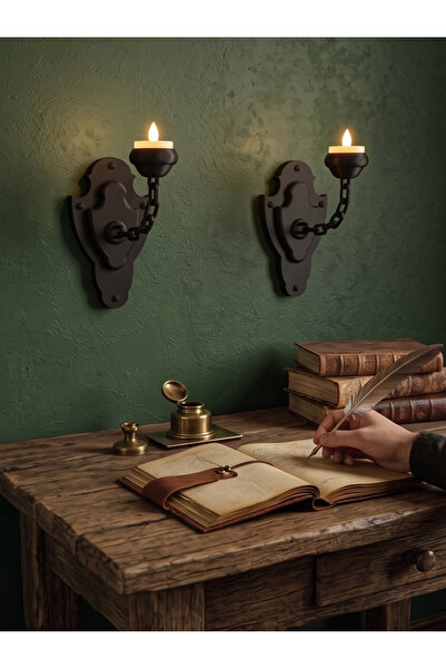 Nokta Lab 2’li Orta Çağ Temalı Zincirli Duvar Şamdanı - Medieval Style Wall-M...
