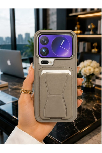 CaseTechnoo Mi 17 Pro Max Uyumlu 3'ü 1 Arada Kartlıklı Katlanabilir Standlı A...