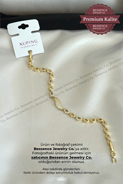 BESSENCE JEWELRY CO. Xuping 14K Gold VIP Damla Figürlü Yaprak Model Zirkon Ta...