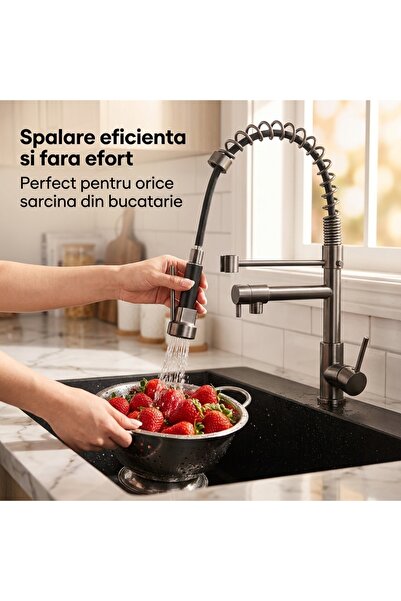 Elysar Baterie Bucatarie Profesionala cu Dus Extractabil, Elysar®, Anti-Rugin...
