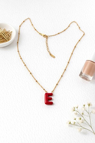 Archhazel Jewelery Letter E Red Enamel Gold Letter Necklace