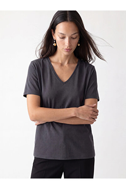 LC Waikiki Black V-Neck Modal Blend Women's T-Shirt