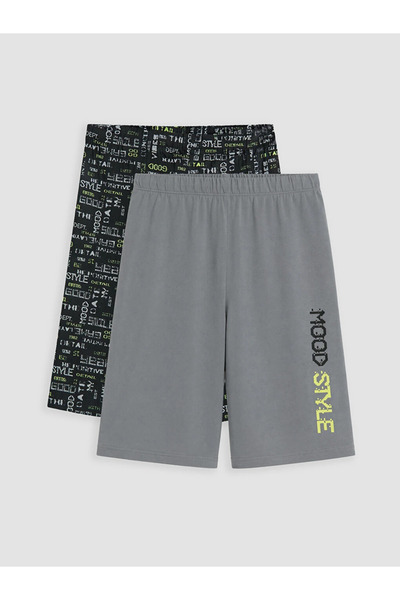 LC Waikiki Siyah Baskılı Erkek Çocuk Pijama Şort 2'li