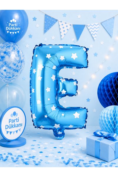 Parti Dükkanı 16 Inch 36 cm Polka Dot Blue Letter E Foil Balloon Birthday Nam...